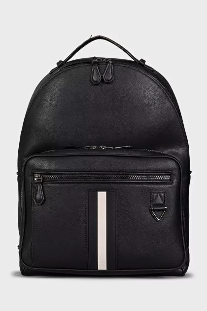 Black leather backpack with contrasting insert