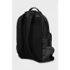 Black leather backpack with contrasting insert