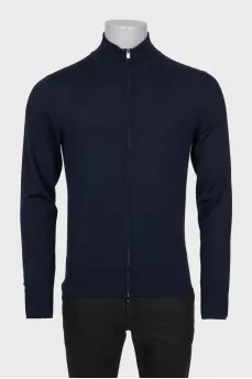 Men's blue wool cardigan