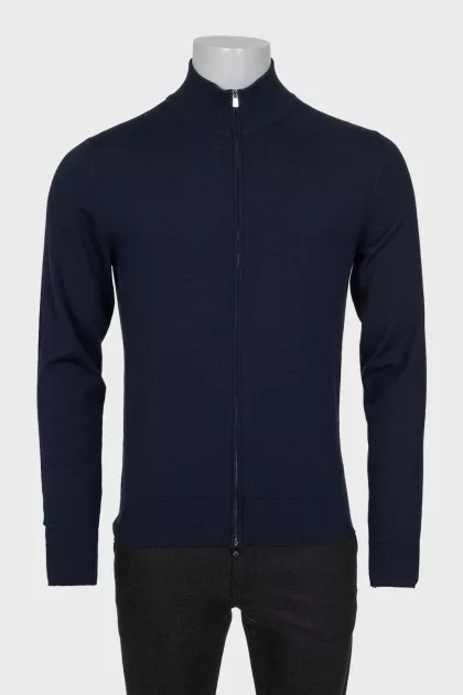 Men's blue wool cardigan