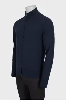 Men's blue wool cardigan