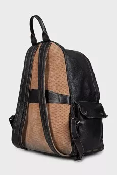 Men's leather backpack with patch pockets