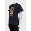 Blue straight-cut T-shirt with a print