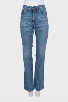Blue high-waist straight jeans