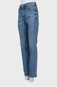 Blue high-waist straight jeans