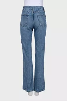 Blue high-waist straight jeans