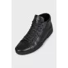 Men's black leather boots with logo