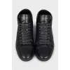 Men's black leather boots with logo