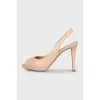 Beige leather heeled sandals