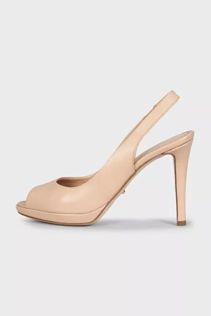Beige leather heeled sandals