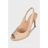 Beige leather heeled sandals