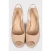 Beige leather heeled sandals