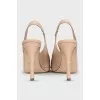 Beige leather heeled sandals
