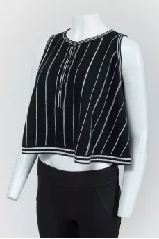 Cashmere black top in a white vertical strip