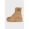 Brown textile lace-up boots