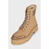 Brown textile lace-up boots