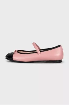Pink leather ballet flats with patent toes