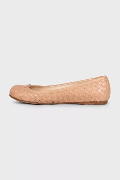 Pink leather ballet flats with signature weave