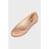 Pink leather ballet flats with signature weave