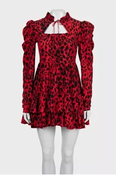 Fitted dress with ruffles in animal print