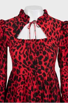 Fitted dress with ruffles in animal print