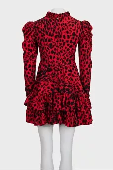 Fitted dress with ruffles in animal print