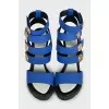 Blue leather wedge sandals