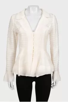 Fitted silk blouse with ruffles