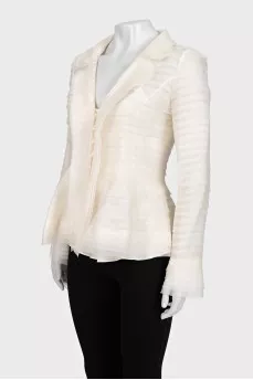 Fitted silk blouse with ruffles