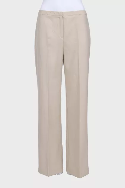 Beige straight-leg low-rise trousers