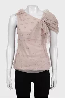 Beige T-shirt with accent sleeves