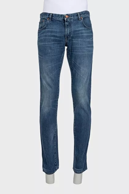Men's blue straight-leg jeans