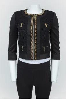 Black jacket with golden chains with a zipper