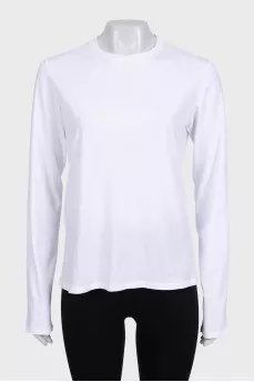 White straight-cut jumper with a tag