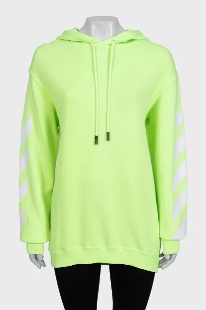 Зеленый худи oversize в фирменный принт