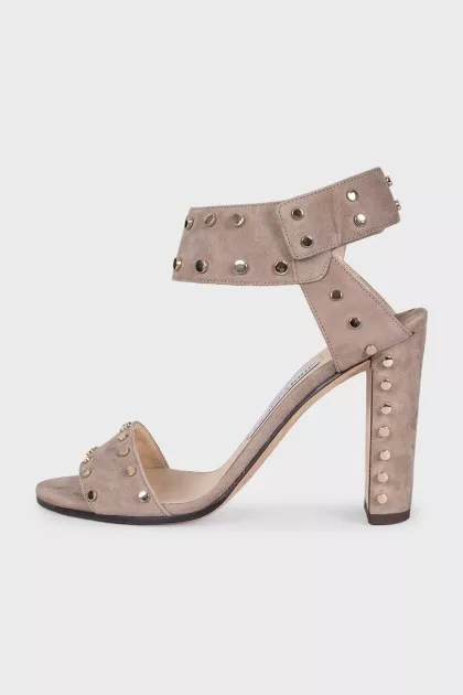 Beige suede heeled sandals