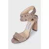 Beige suede heeled sandals