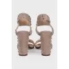 Beige suede heeled sandals