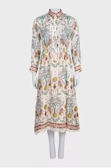 Beige printed silk dress
