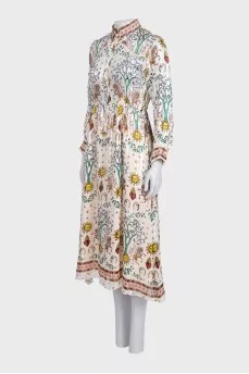 Beige printed silk dress