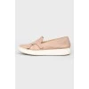 Pink leather slip-ons