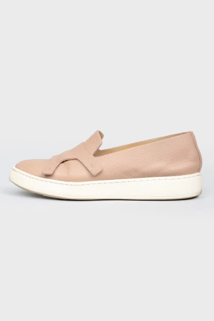 Pink leather slip-ons