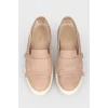 Pink leather slip-ons
