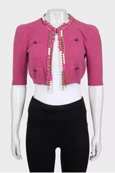 Cropped pink cardigan with decoration