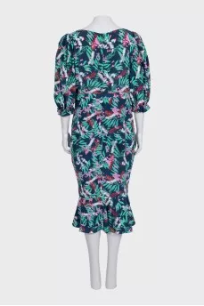 Blue straight-cut dress with a floral print