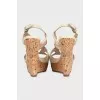 Beige leather wedge sandals