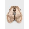 Beige leather wedge sandals