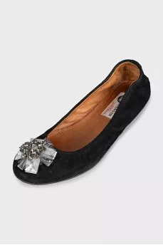 Leather ballet flats with crystals