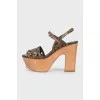 Printed leather sandals with wooden heels