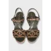 Printed leather sandals with wooden heels